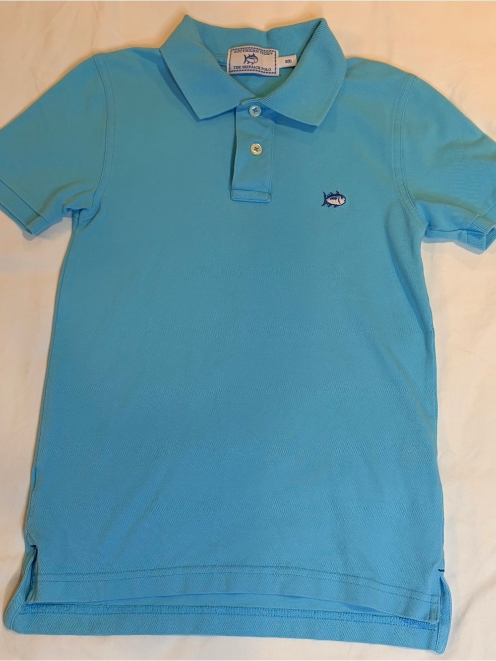 Southern Tide Boys Skipjack Polo Shirt Aqua Blue Size S (8) EUC